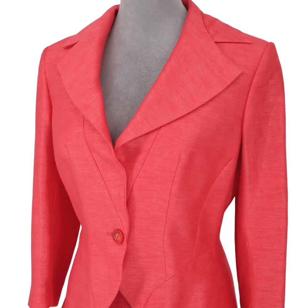 Javier Simorra Skirt Suit Womens 6 Pink Linen Blend Lined Fitted Designer Career - Picture 9 of 16